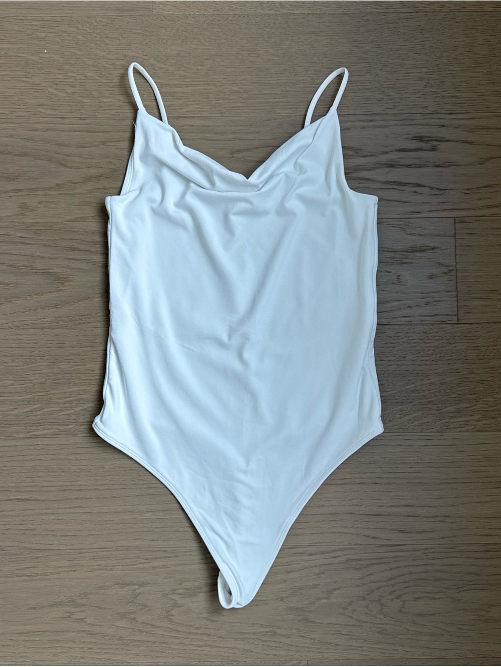 Babaton White V-Neck Spaghetti Strap Bodysuit